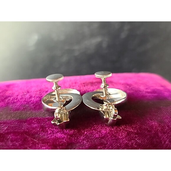 Silver Tone Metal Screwback Earrings Vintage - Picture 7 of 10